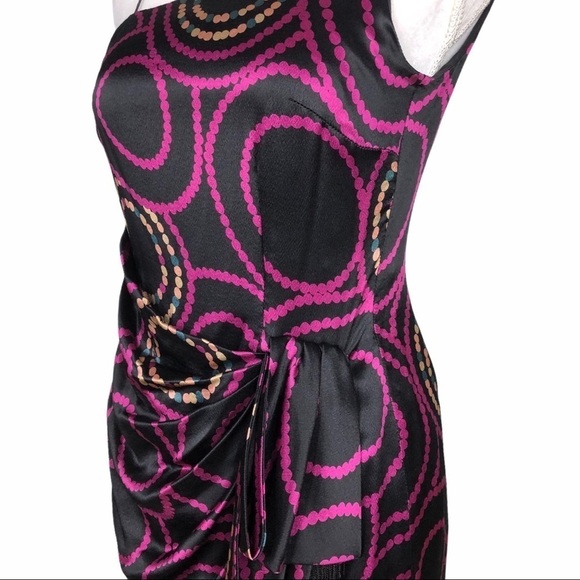 Trina Turk 100% silk one-shoulder black purple dress LBD fringe faux wrap 4 - Picture 5 of 13